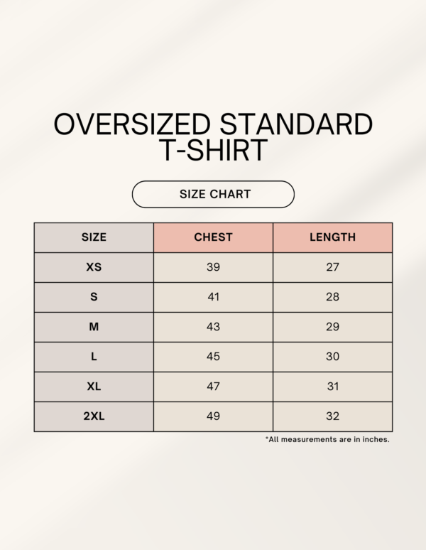 1744980430sizechart-2.png Ocean Drift Turtle Unisex Oversized T-Shirt