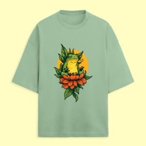 Front_1_c_57-3.jpg Zen Frog Bloom Oversized T-Shirt – Chill Nature Graphic Tee