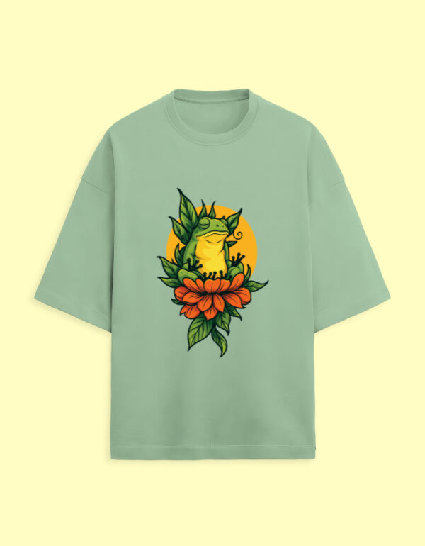 Front_1_c_57-3.jpg Zen Frog Bloom Oversized T-Shirt – Chill Nature Graphic Tee